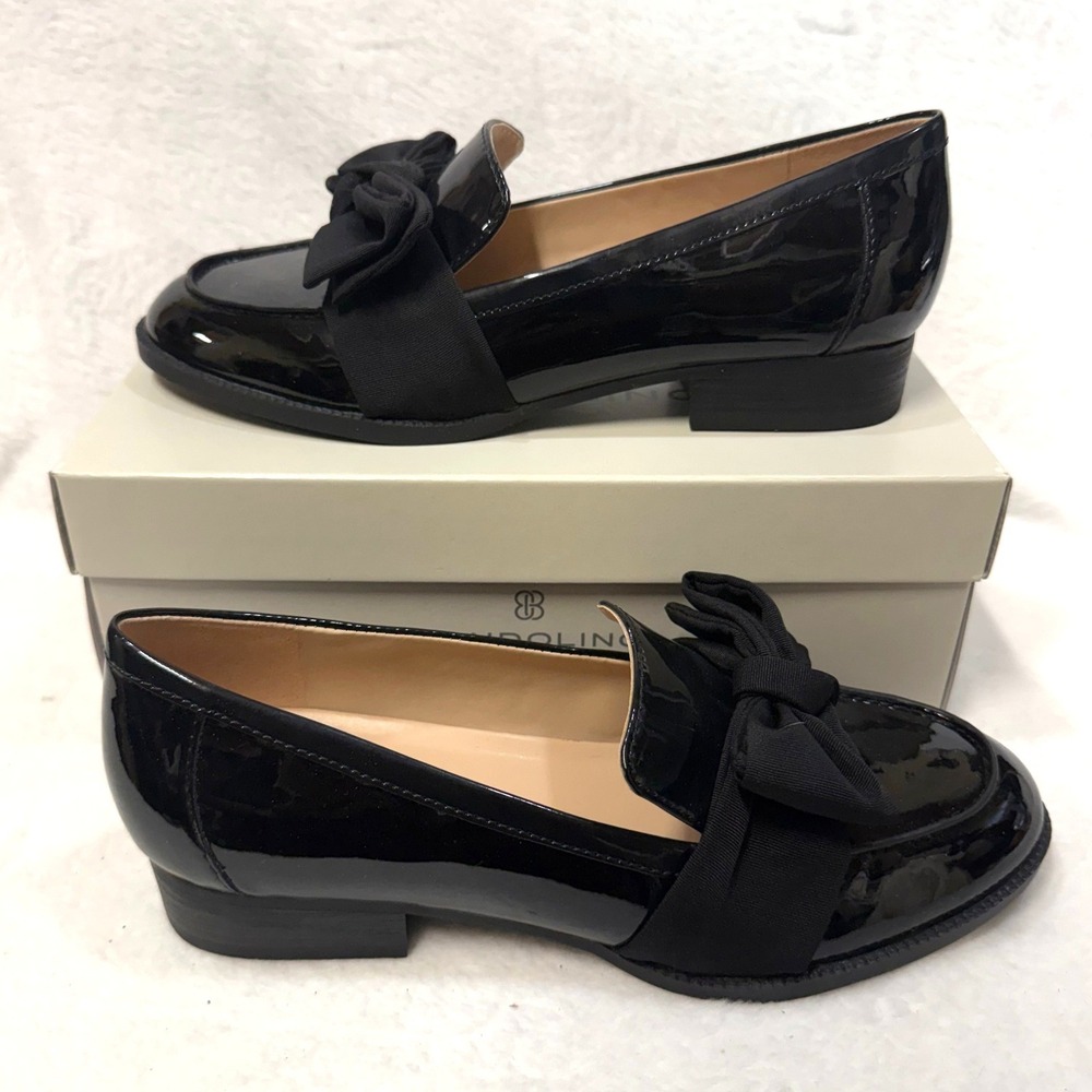 Bandolino 7M Lindio Loafers Black Bow Slip On Heel Dress Shoe Goth Dark Academia